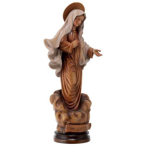 Estatua de la Virgen de Medjugorje de madera de la Val Gardena, acabado con diferentes matices de marrón 5
