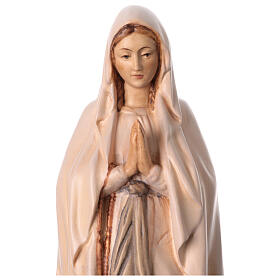 Estatua Virgen de Lourdes de madera de la Val Gardena, acabado con diferentes matices de marrón