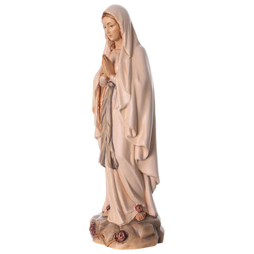 Estatua Virgen de Lourdes de madera de la Val Gardena, acabado con diferentes matices de marrón 3