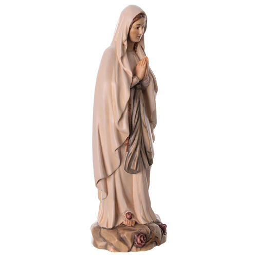 Estatua Virgen de Lourdes de madera de la Val Gardena, acabado con diferentes matices de marrón 4