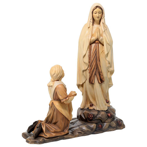 Our Lady of Lourdes and Bernadette in wood, shades of brown Val Gardena 3
