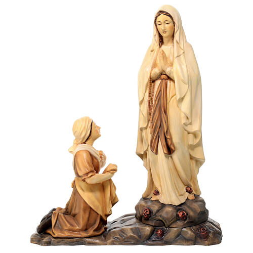 Our Lady of Lourdes and Bernadette wooden statue in shades of brown Val Gardena 1