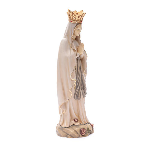 Virgen de Lourdes con corona de madera de la Val Gardena, acabado con diferentes matices de marrón 3