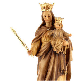 Estatua María Auxiliadora de madera de la Val Gardena, acabado con diferentes matices de marrón