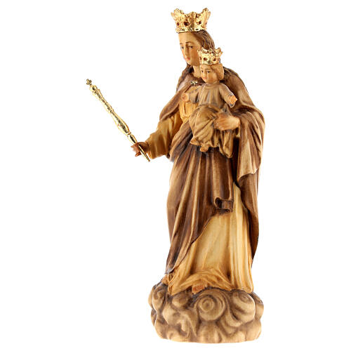 Estatua María Auxiliadora de madera de la Val Gardena, acabado con diferentes matices de marrón 3