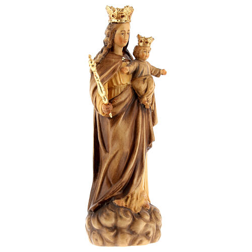 Estatua María Auxiliadora de madera de la Val Gardena, acabado con diferentes matices de marrón 4