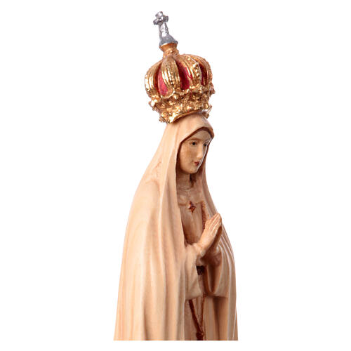 Our Lady of Fatima Valgardena wood statue with crown in shades of brown 2