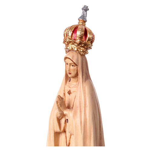 Imagen Virgen de Fatima con corona madera Valgardena matices de marrón 4