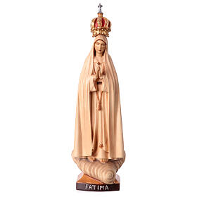 Statua Madonna Fatima con corona legno Valgardena diverse tonalità marrone