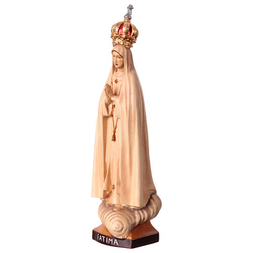 Statua Madonna Fatima con corona legno Valgardena diverse tonalità marrone 3