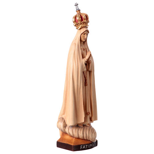 Statua Madonna Fatima con corona legno Valgardena diverse tonalità marrone 5