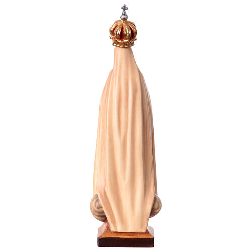 Statua Madonna Fatima con corona legno Valgardena diverse tonalità marrone 6