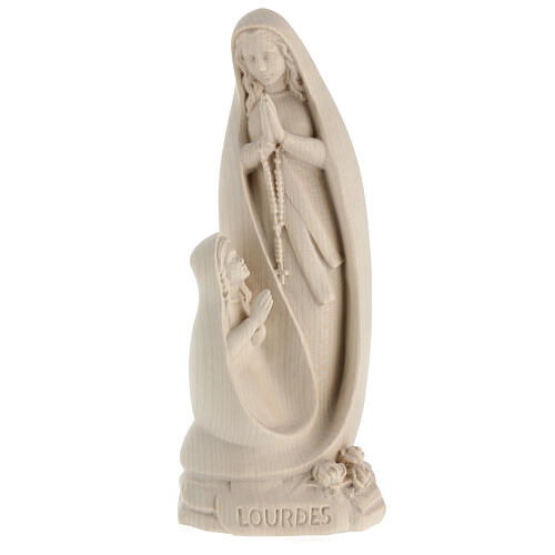 Virgen de Lourdes y Bernadette de madera natural de arce 1