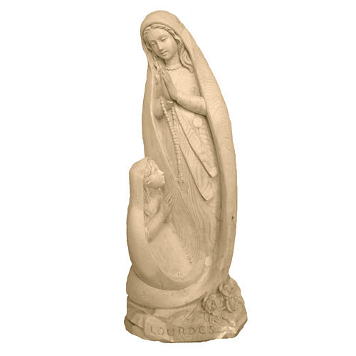 Our Lady of Lourdes and Bernadette, statue in natural maple wood 1