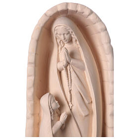Our Lady of Lourdes and Bernadette in grotto, statue in natural maple wood