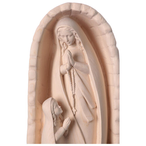 Our Lady of Lourdes and Bernadette in grotto, statue in natural maple wood 2