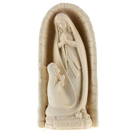 Estatua gruta con Virgen de Lourdes y Bernadette de madera natural de arce