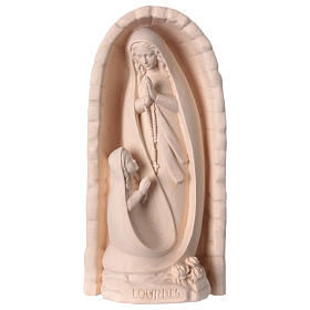Estatua gruta con Virgen de Lourdes y Bernadette de madera natural de arce