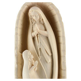 Our Lady of Lourdes and Bernadette in grotto, statue in natural maple wood
