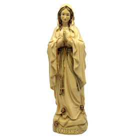 Virgen de Lourdes de madera de la Val Gardena, acabado con diferentes matices de marrón