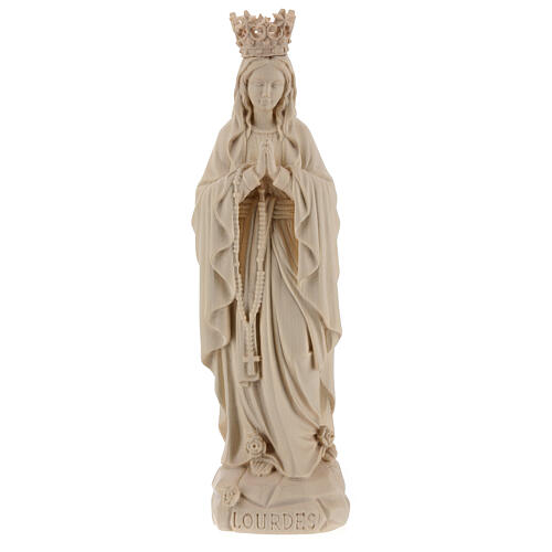 Our Lady of Lourdes with crown in natural Valgardena wood 1