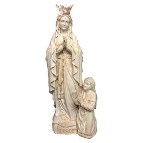 Our Lady of Lourdes and Bernadette with crown in natural Valgardena wood