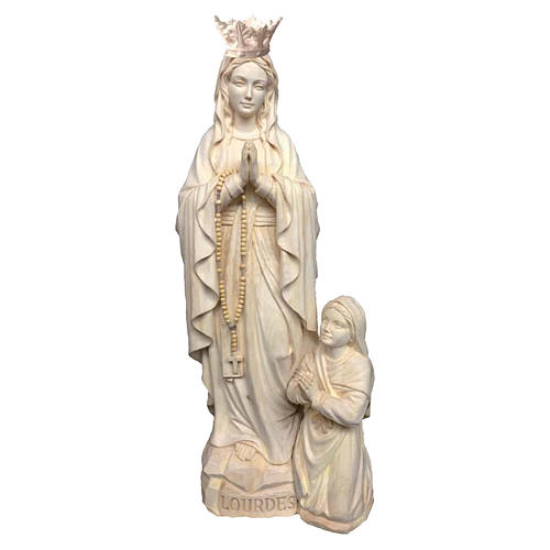 Our Lady of Lourdes and Bernadette with crown in natural Valgardena wood 1
