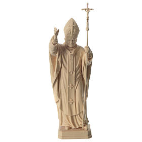 Pope John Paul II with mitre in natural maple wood of Valgardena