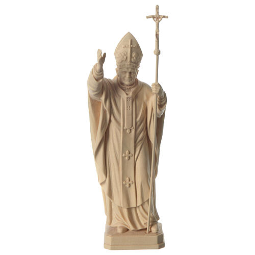 Pope John Paul II with mitre in natural maple wood of Valgardena 1