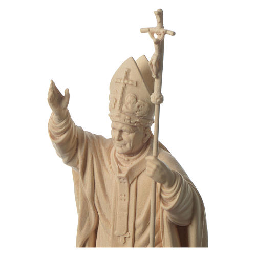 Pope John Paul II with mitre in natural maple wood of Valgardena 2