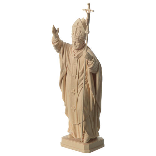 Pope John Paul II with mitre in natural maple wood of Valgardena 3