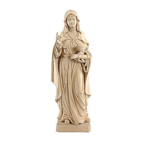 Saint Hildegard with vase painted in natural maple wood of Valgardena 1