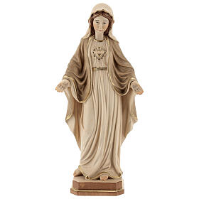 The Sacred Heart of Mary in wood of Valgardena burnished in 3 colours