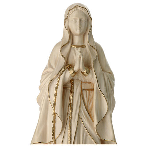 Virgen de Lourdes madera Val Gardena encerada hilo oro 2