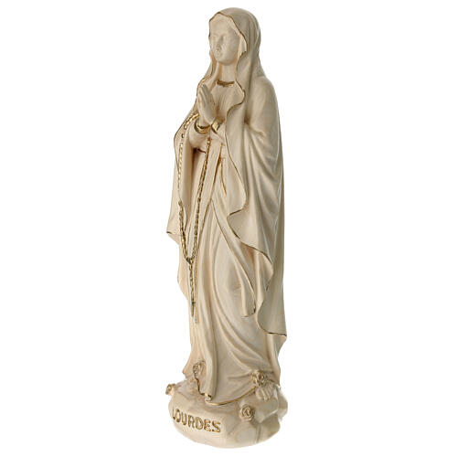 Virgen de Lourdes madera Val Gardena encerada hilo oro 4