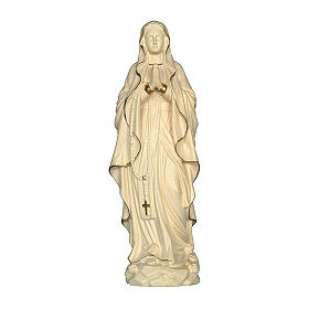 Our Lady of Lourdes in wood of Valgardena and wax decorated with a gold painted thread
