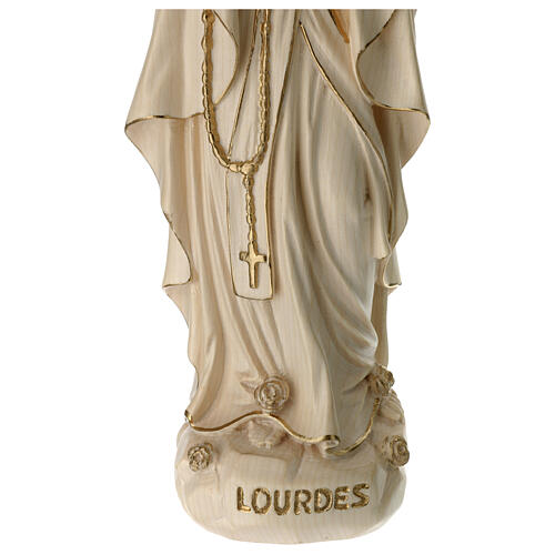 Our Lady of Lourdes in wood of Valgardena and wax decorated with a gold painted thread 3