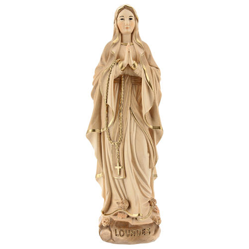 Virgen de Lourdes madera Val Gardena bruñida 3 colores 1