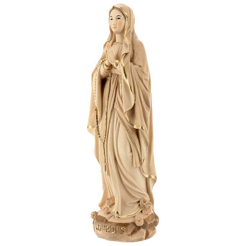 Virgen de Lourdes madera Val Gardena bruñida 3 colores 3