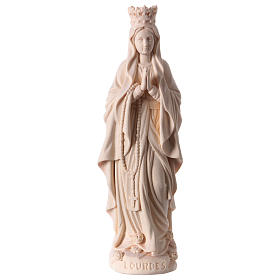 Virgen de Lourdes con corona madera Val Gardena natural