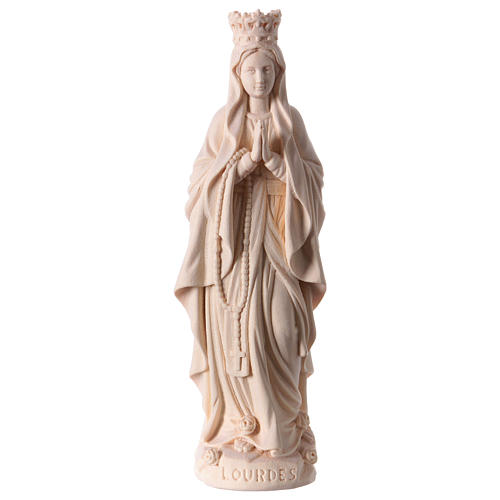Our Lady of Lourdes with crown in natural wood of Valgardena 1