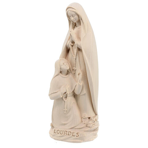 Our Lady of Lourdes with Bernardette in natural wood of Valgardena 3