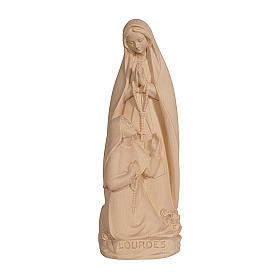 Statue in legno naturale: Madonna di Lourdes con Bernadette legno Valgardena naturale