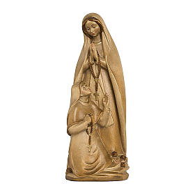 Our Lady of Lourdes with Bernardette in natural wood of Valgardena burnished in 3 colours