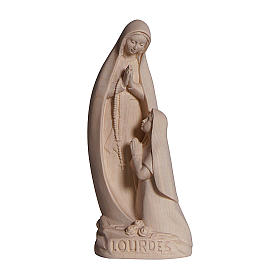 Our Lady of Lourdes with Bernardette stylized statue in natural wood of Valgardena