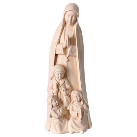 Our Lady of Fatima with 3 shepherds in natural wood of Valgardena