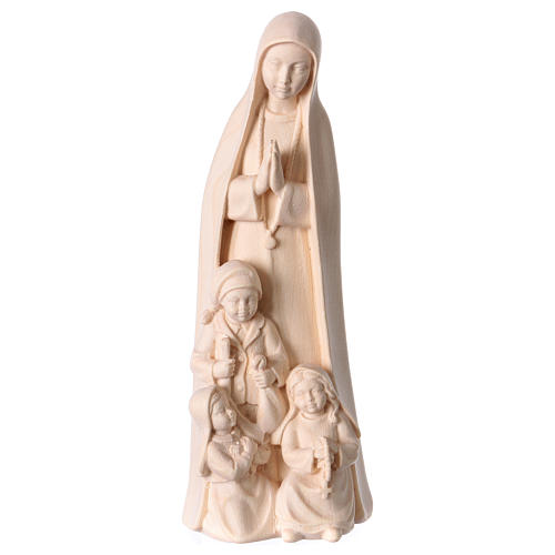 Notre-Dame de Fatima avec 3 bergers bois Val Gardena naturel 1