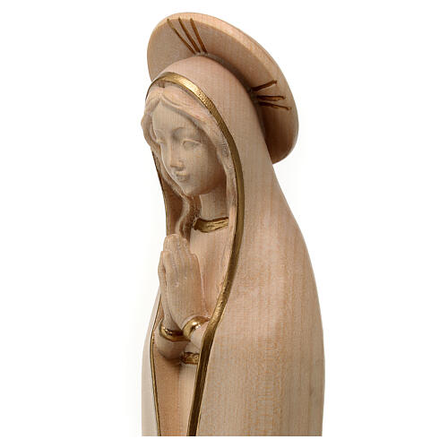 Virgen de Fátima estilizada madera Val Gardena encerada hilo oro 2