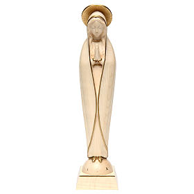 Imagens em Madeira Natural: Nossa Senhora de Fátima estilizada madeira Val Gardena encerada fio ouro