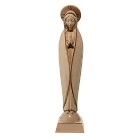 Nossa Senhora de Fátima estilizada madeira Val Gardena encerada fio ouro